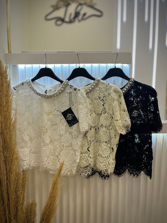 MAGLIA PIZZO COLLO GIOIELLO