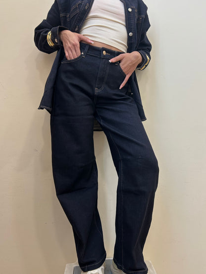 JEANS BALLON CUCITURE CAMEL