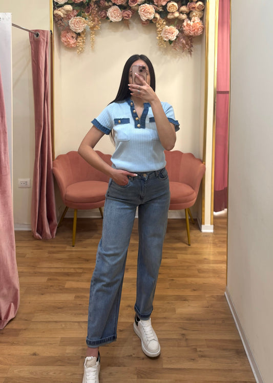 MAGLIA COSTINE DETTAGLIO IN JEANS