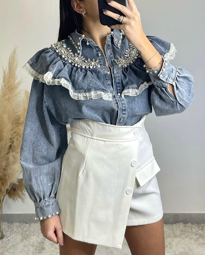 CAMICIA DENIM VOLANT